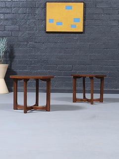 Newly Refinished - Pair of Mid-Century Modern Octagonal Walnut Side Tables