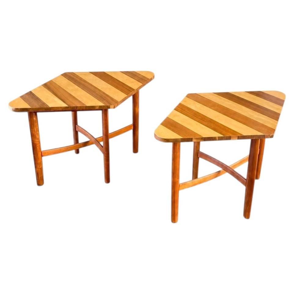 Newly Refinished - Pair of Mid-Century Modern “Parallel” Side Tables For Sale