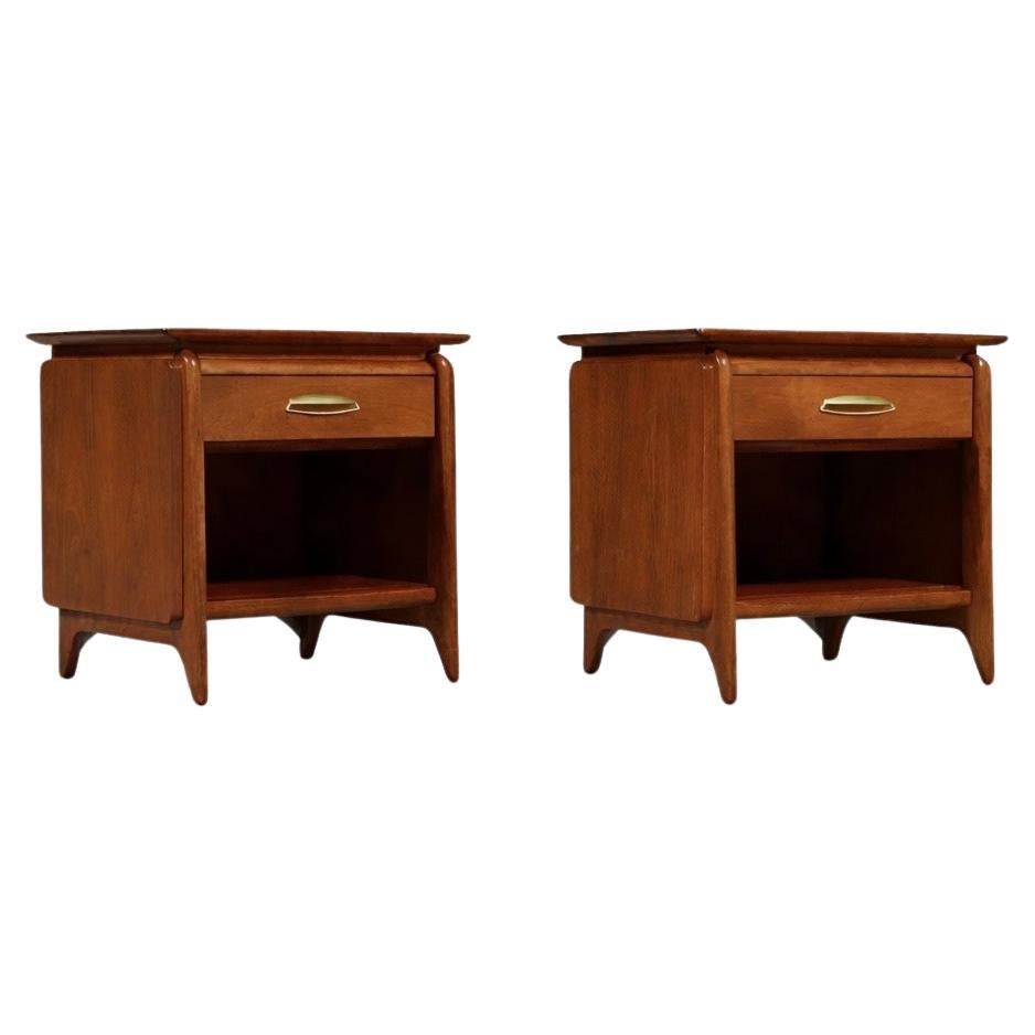 Newly Refinished - Pair of Mid-Century Modern “Projection” Night Stands For Sale