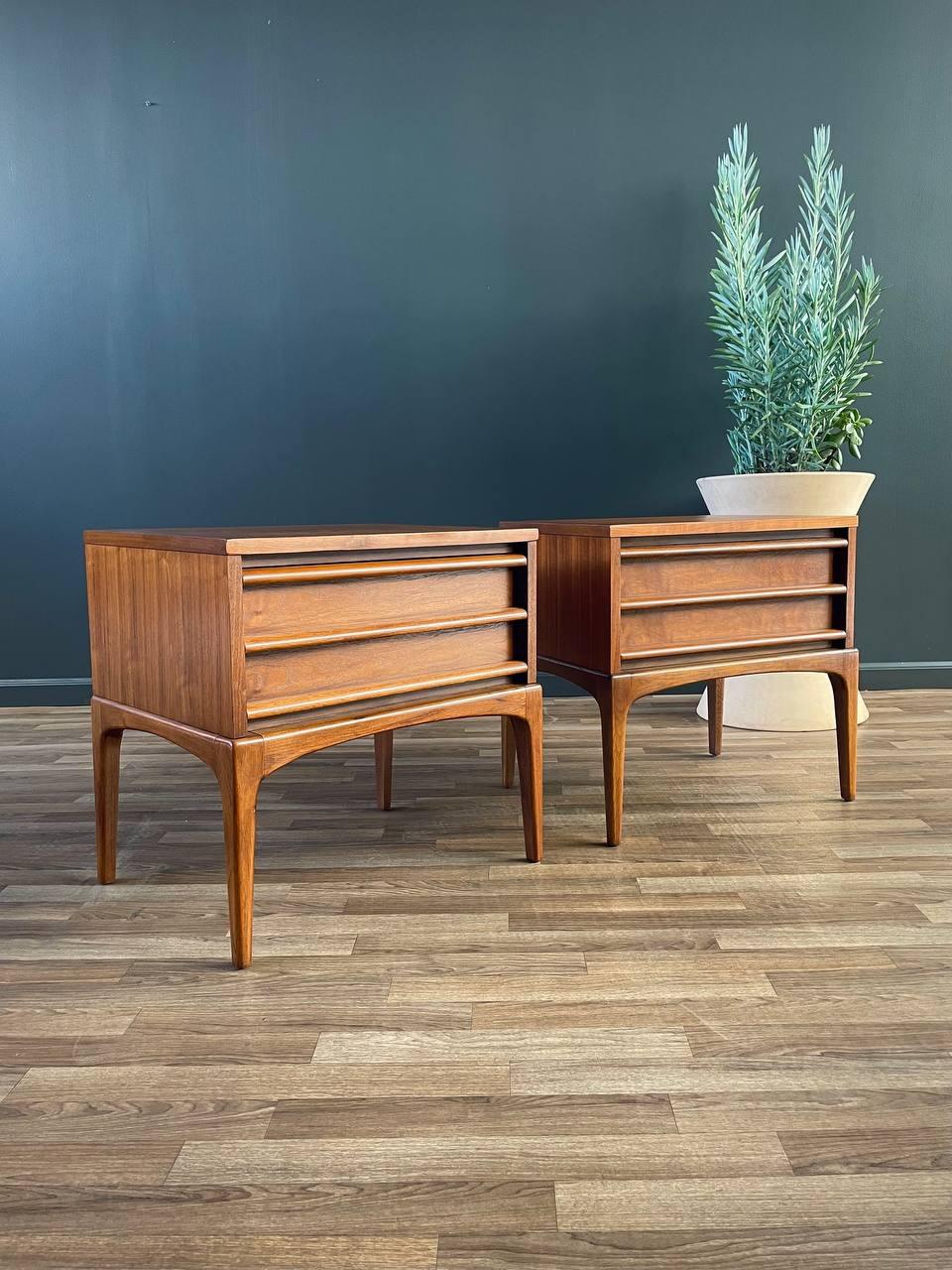 American Newly Refinished - Pair of Mid-Century Modern “Rhythm” Night Stands by Lane