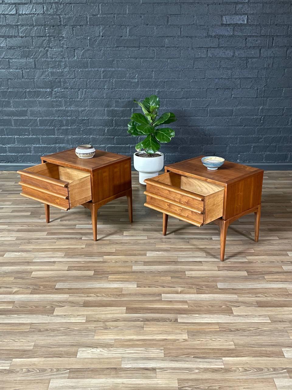 American Newly Refinished - Pair of Mid-Century Modern “Rhythm” Night Stands by Lane