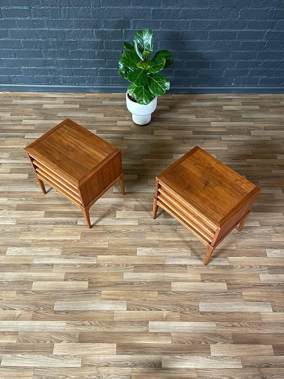 Mid-20th Century Newly Refinished - Pair of Mid-Century Modern “Rhythm” Night Stands by Lane