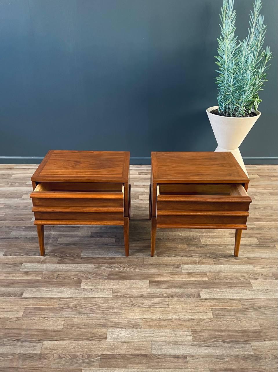 Walnut Newly Refinished - Pair of Mid-Century Modern “Rhythm” Night Stands by Lane