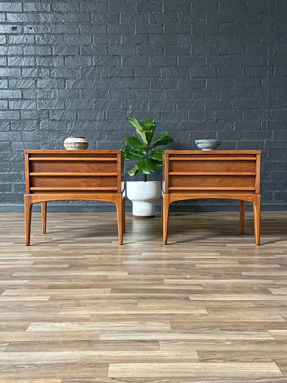Walnut Newly Refinished - Pair of Mid-Century Modern “Rhythm” Night Stands by Lane