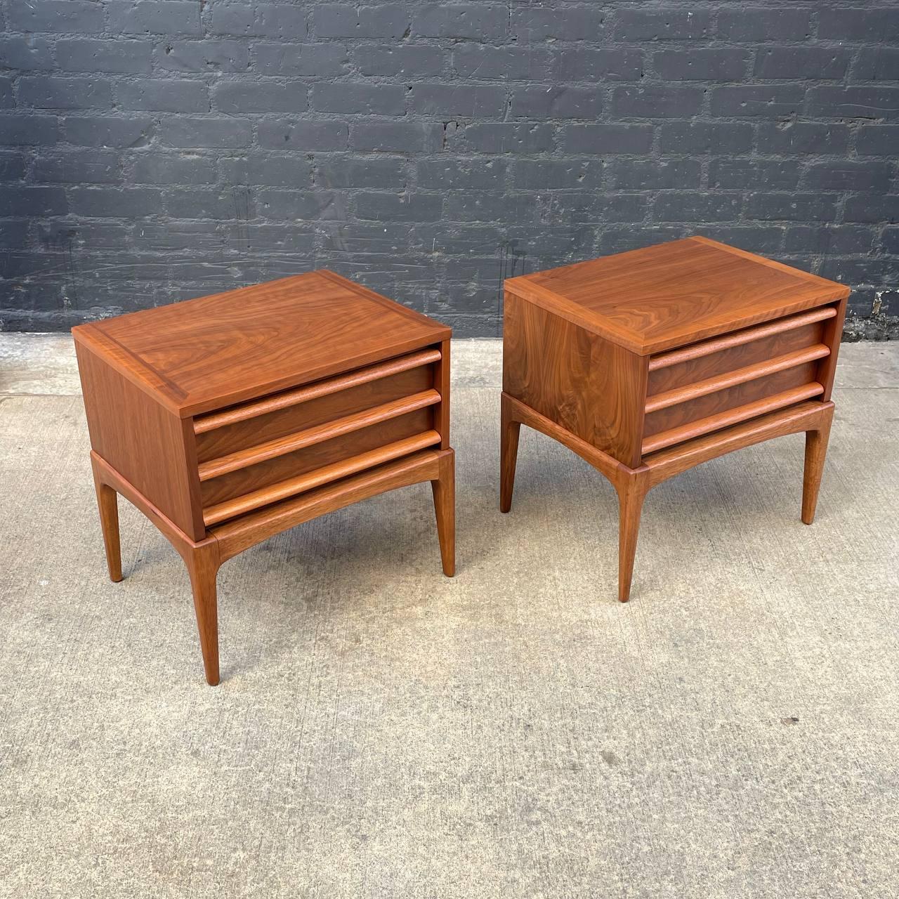 Newly Refinished Pair of Mid-Century Modern “Rhythm” Walnut Night Stands by Lane

With over 15 years of experience, our workshop has followed a careful process of restoration, showcasing our passion and creativity for vintage designs that can