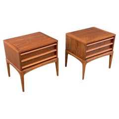 Newly Refinished Pair of Mid-Century Modern “Rhythm” Walnut Night Stands by Lane