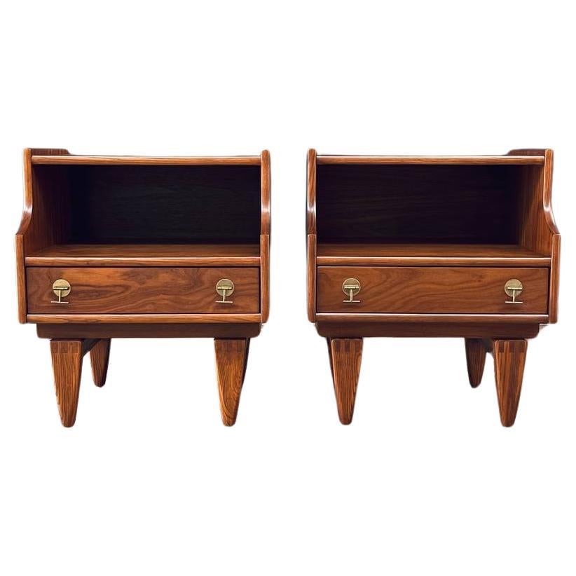 Newly Refinished - Pair of Mid-Century Modern Sculpted Night Stands by Stanley