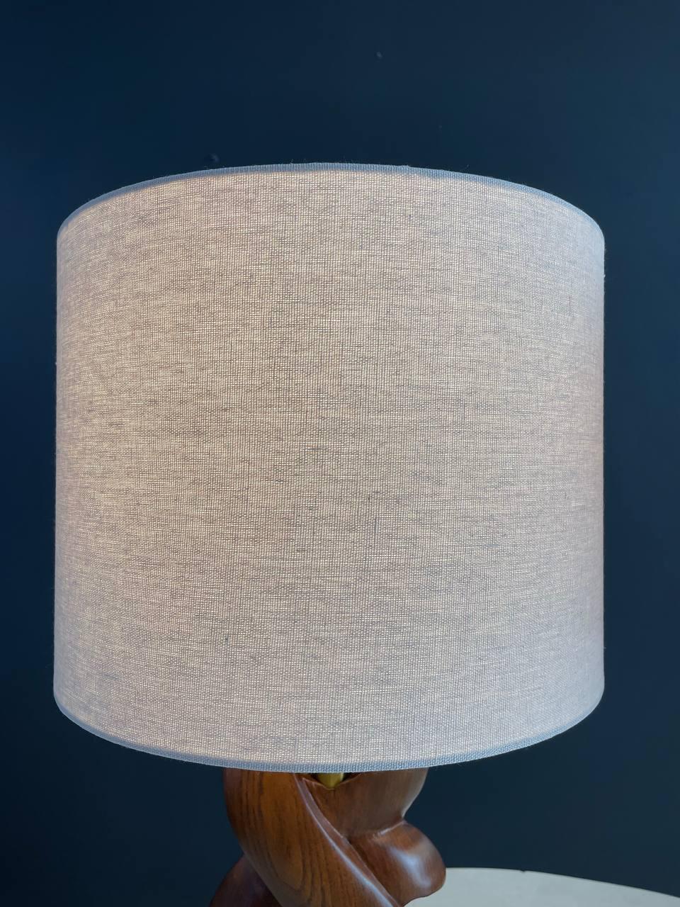 Mid-20th Century Newly Refinished -Pair of Mid-Century Modern Sculpted Walnut & Brass Table Lamps For Sale