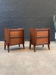 Newly Refinished - Pair of Mid-Century Modern Sculpted Walnut Night Stands