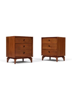 Newly Refinished - Pair of Mid-Century Modern Sculpted Walnut Night Stands