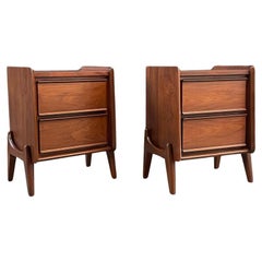 Newly Refinished - Pair of Mid-Century Modern Sculpted Walnut Night Stands