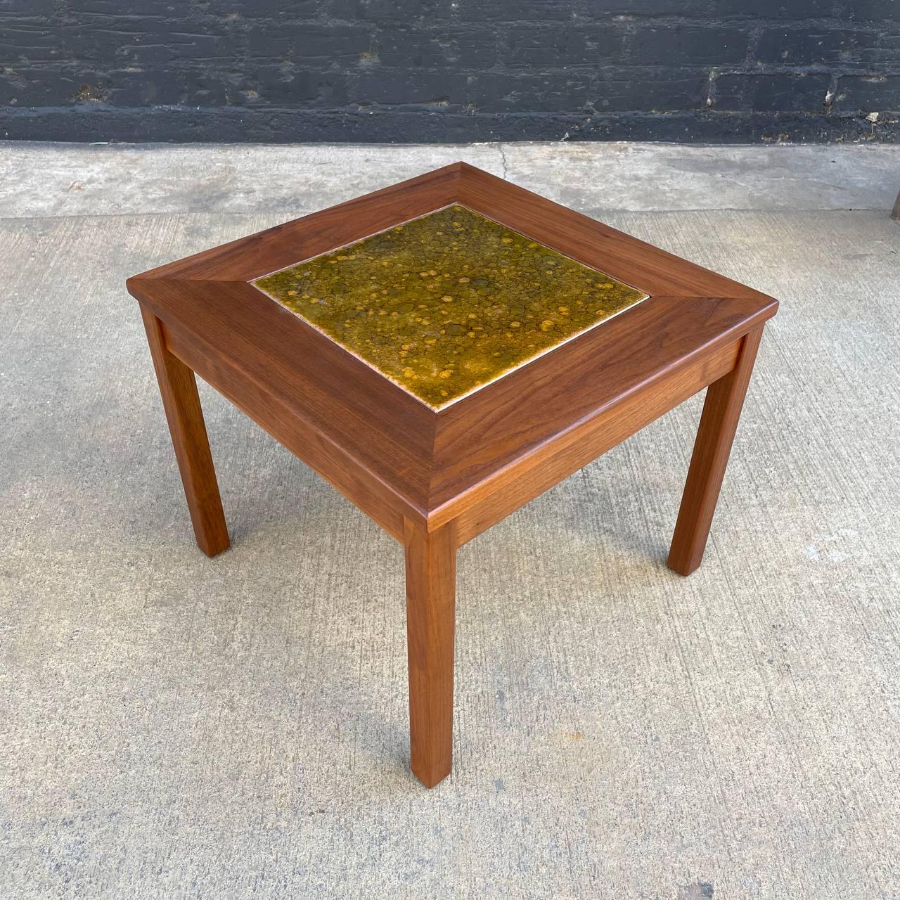 Newly Refinished - Pair of Mid-Century Modern Tile Top Side Tables by John Keal  For Sale 1