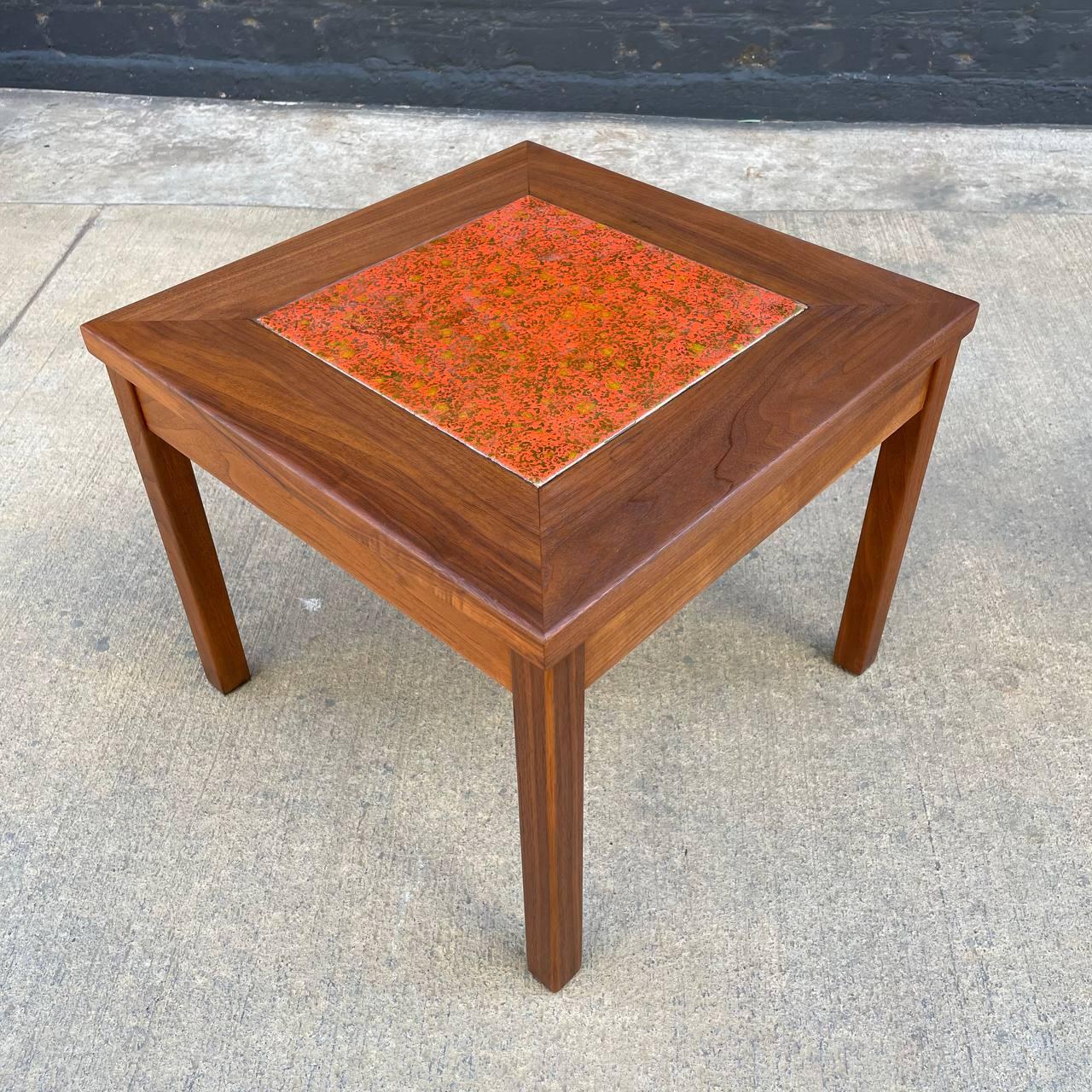 Newly Refinished - Pair of Mid-Century Modern Tile Top Side Tables by John Keal  For Sale 2