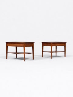 Newly Refinished - Pair of Mid-Century Modern Side Tables w/ Bookshelves