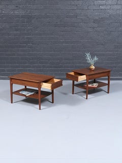 Newly Refinished - Pair of Mid-Century Modern Side Tables w/ Bookshelves