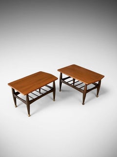Newly Refinished - Pair of Mid-Century Modern Side Tables w/ Magazine Shelves