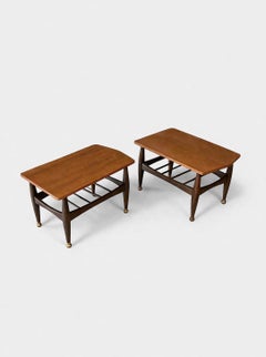 Newly Refinished - Pair of Mid-Century Modern Side Tables w/ Magazine Shelves