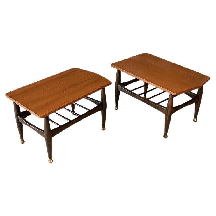 Newly Refinished - Pair of Mid-Century Modern Side Tables w/ Magazine Shelves