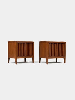 Newly Refinished - Pair of Mid-Century Modern Slatted Front Night Stands