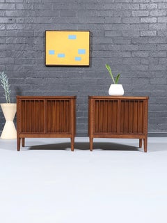 Newly Refinished - Pair of Mid-Century Modern Slatted Front Night Stands