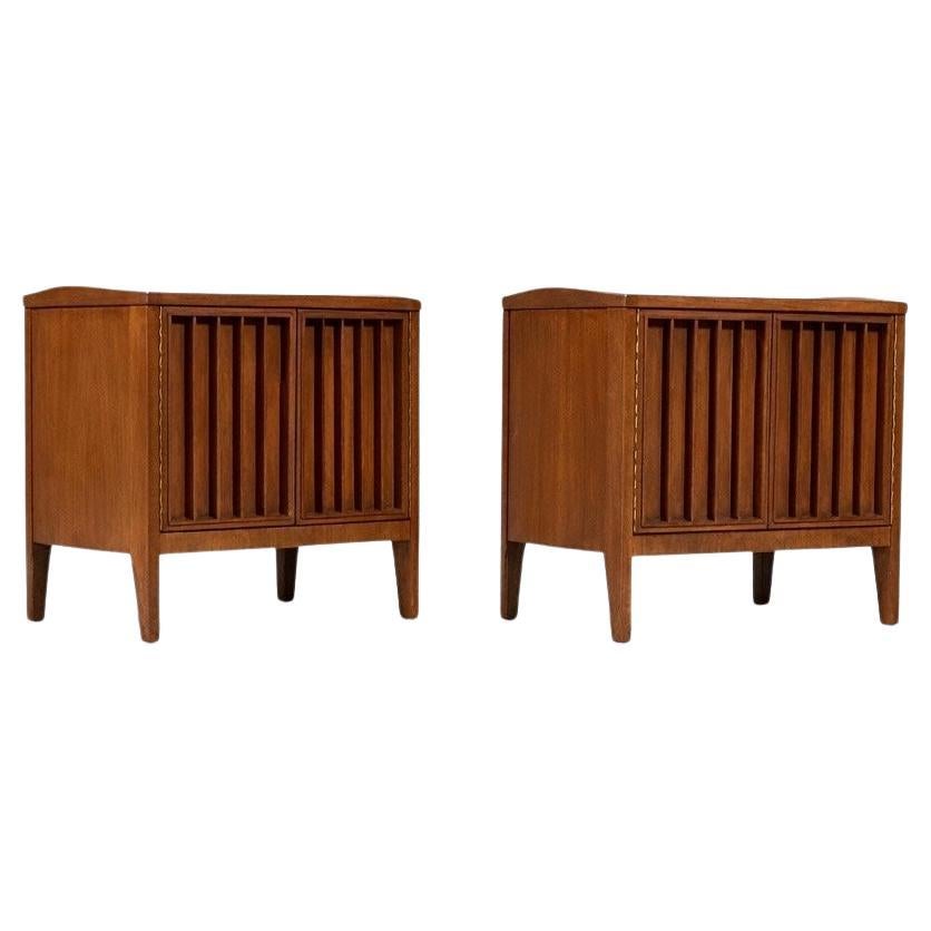 Newly Refinished - Pair of Mid-Century Modern Slatted Front Night Stands