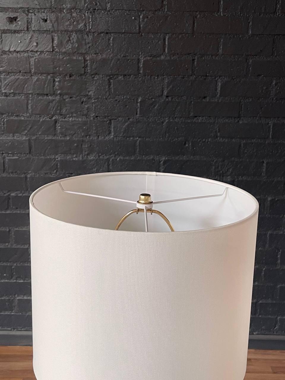 Brass Newly Refinished -Pair of Mid-Century Modern Tapered Ceramic, Walnut Table Lamps For Sale