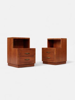 Newly Refinished - Pair of Mid-Century Modern Tier Night Stands by Bookcase