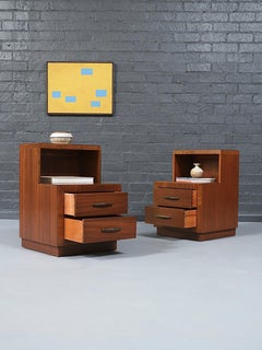 Newly Refinished - Pair of Mid-Century Modern Tier Night Stands by Bookcase