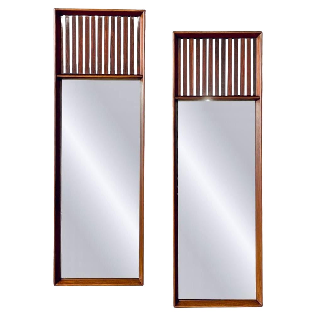 Newly Refinished-Pair of Mid-Century Modern “Tower Suite” Rosewood Pecan Mirrors For Sale
