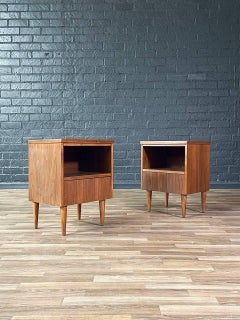 Newly Refinished - Pair of Mid-Century Modern “Trimline” Walnut Night Stands