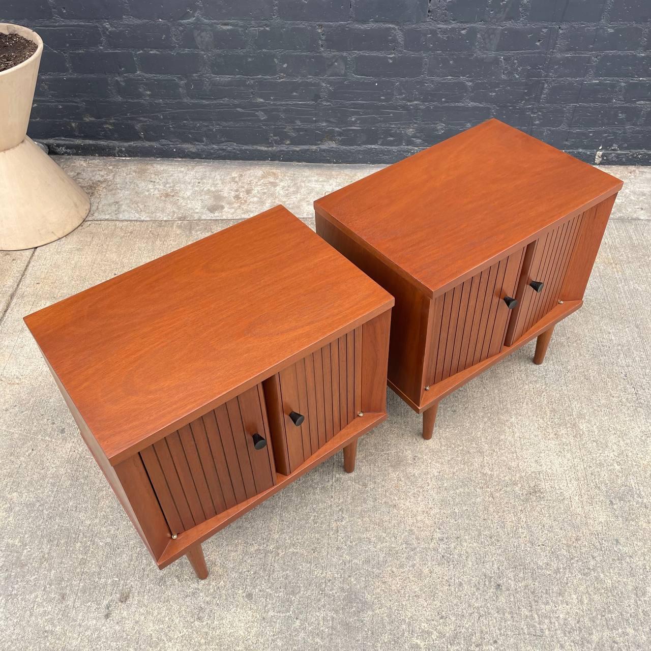 Newly Refinished - Pair of Mid-Century Modern Walnut Night Stands by Basic-Witz 2