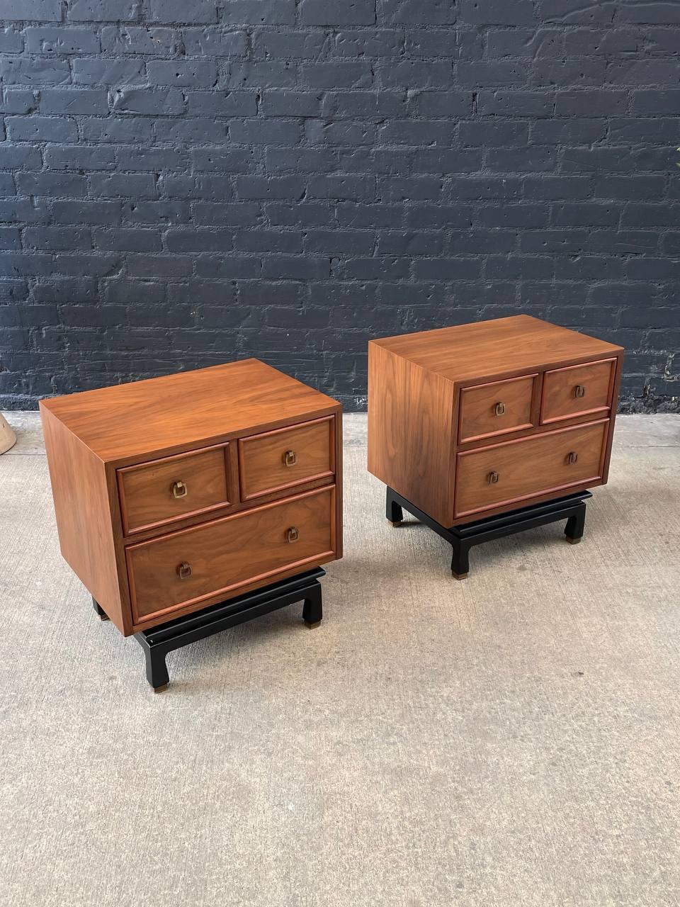 American Newly Refinished - Pair of Mid-Century Modern Walnut Night Stands 