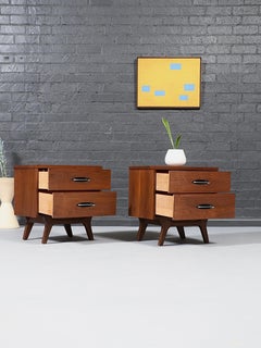 Newly Refinished - Pair of Mid-Century Modern Walnut Night Stands