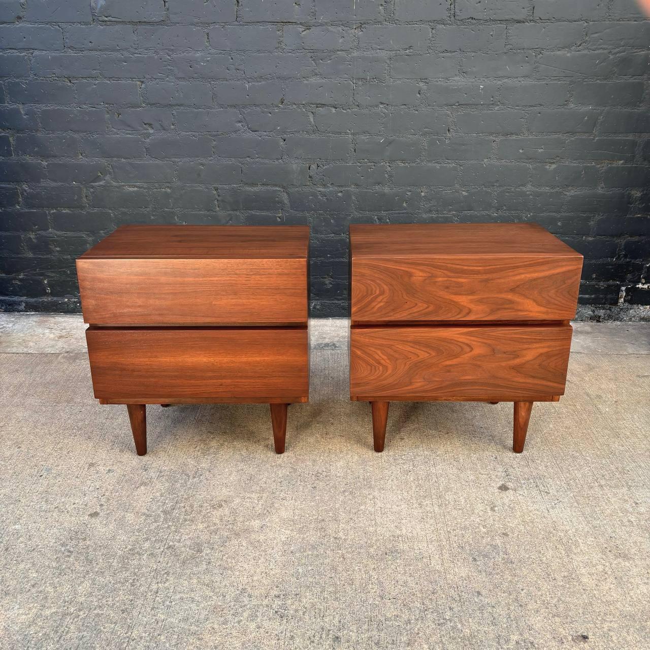 Newly Refinished - Pair of Mid-Century Modern Walnut Night Stands 1