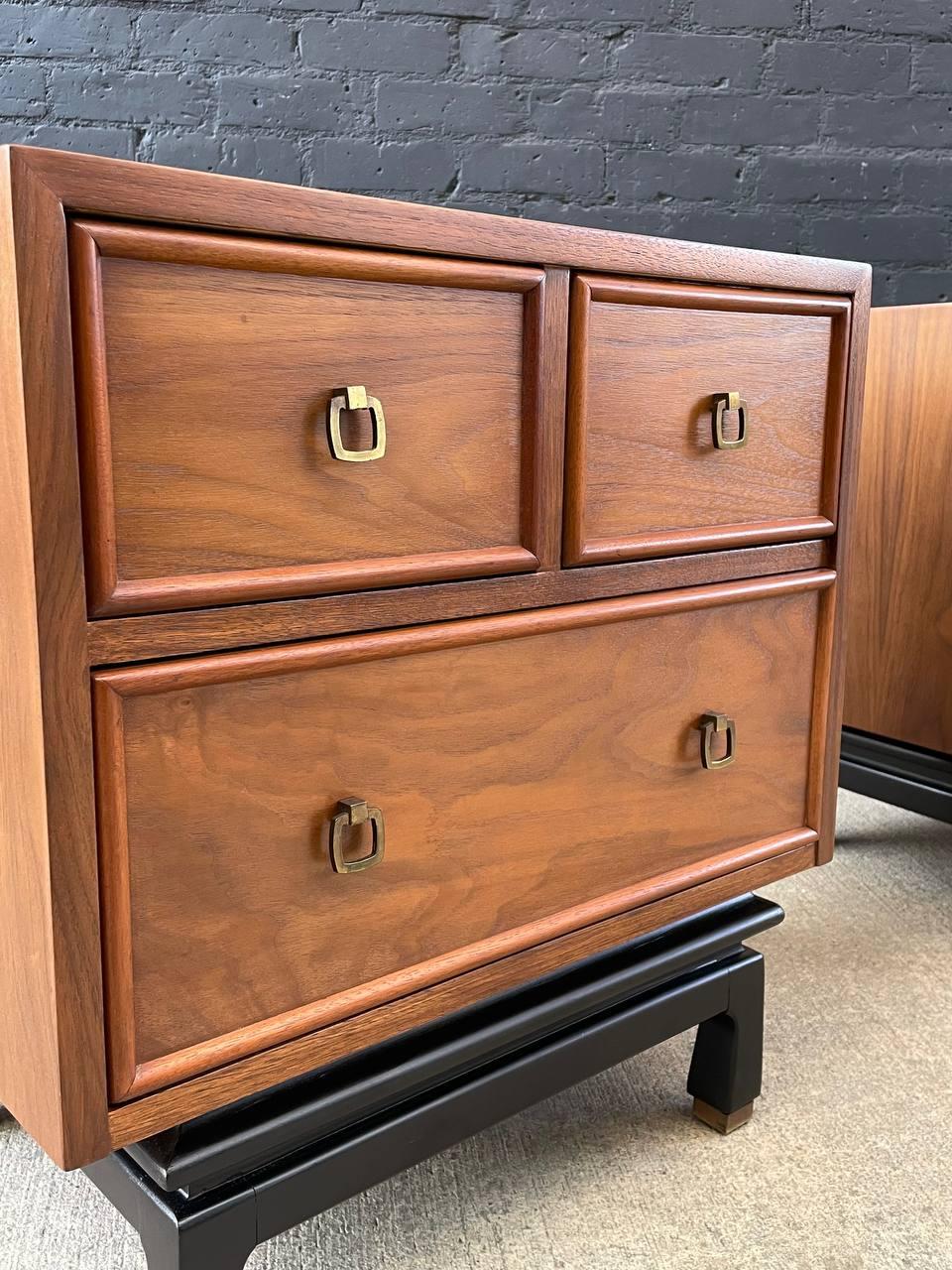Newly Refinished - Pair of Mid-Century Modern Walnut Night Stands  1