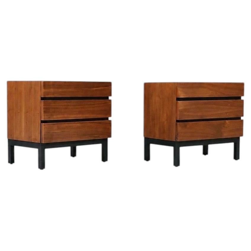 Newly Refinished - Pair of Mid Century Modern Walnut Night Stands For Sale