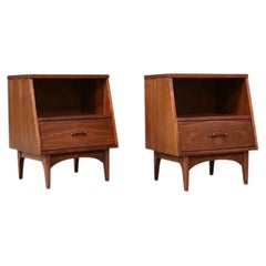Newly Refinished - Pair of Mid Century Modern Walnut Night Stands w/ Bookcase