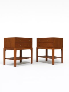 Newly Refinished - Pair of Mid-Century Modern Walnut Night Stands w/ Bookshelf