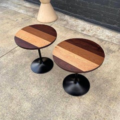 Newly Refinished - Pair of Vintage Multi-Wood Tulip Style Side Tables 2x