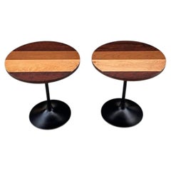 Newly Refinished - Pair of Vintage Multi-Wood Tulip Style Side Tables 2x