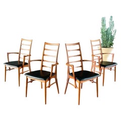 Newly Refinished - Set of 4 Danish Modern "Lis" Teak & Leather Arm Chairs