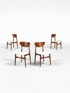 Newly Refinished-Set of 4 Mid-Century Modern Sculpted Walnut Tweed Dining Chairs