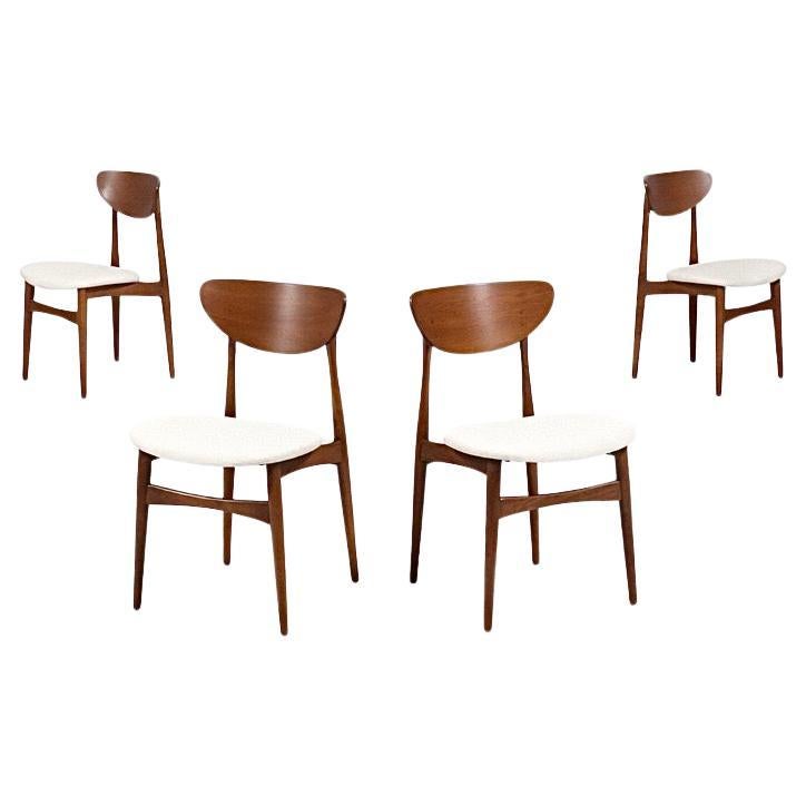 Newly Refinished-Set of 4 Mid-Century Modern Sculpted Walnut Tweed Dining Chairs For Sale