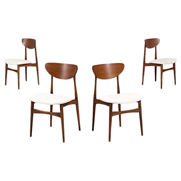 Newly Refinished-Set of 4 Mid-Century Modern Sculpted Walnut Tweed Dining Chairs For Sale