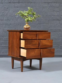 Newly Refinished - Single Mid Century Modern Sculpted Walnut Night Stand