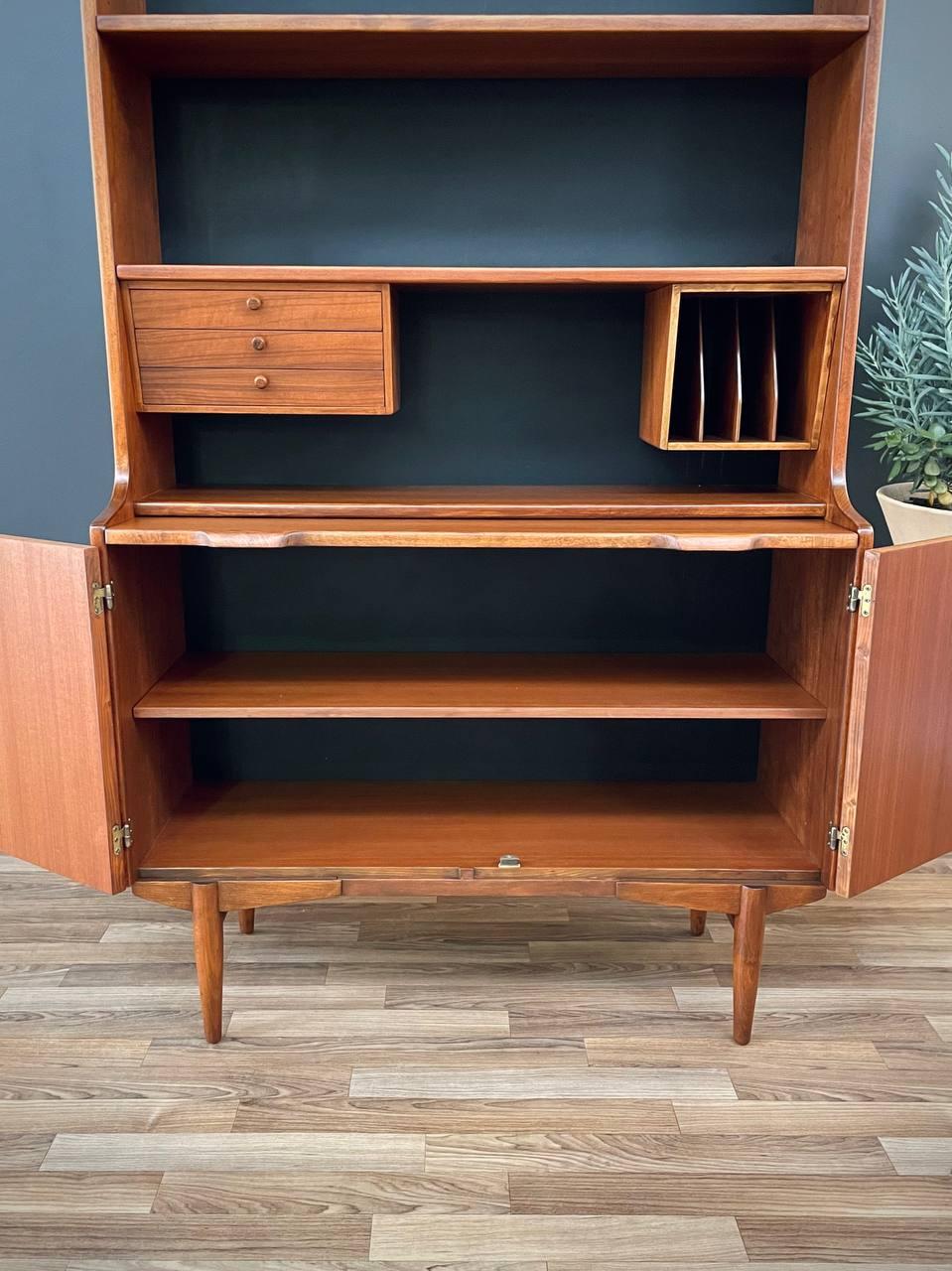 Newly Refinished - Vintage Danish Modern Walnut Bookshelf Cabinet For Sale 1
