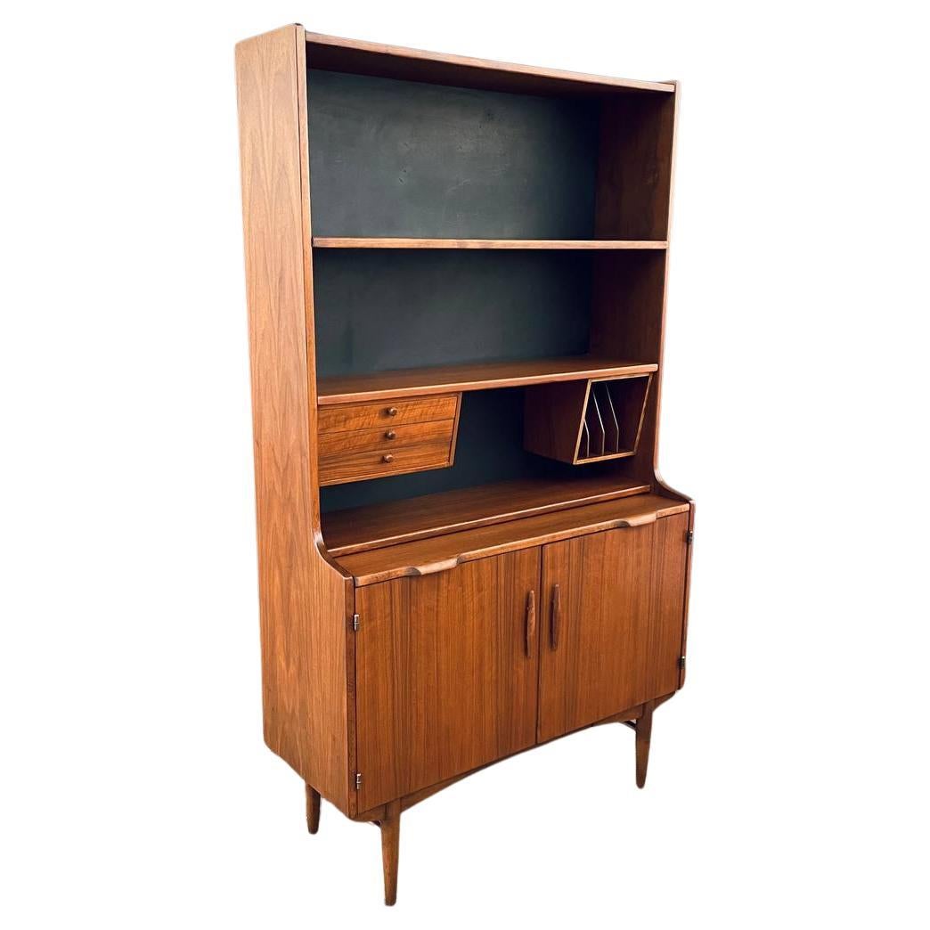 Newly Refinished - Vintage Danish Modern Walnut Bookshelf Cabinet For Sale
