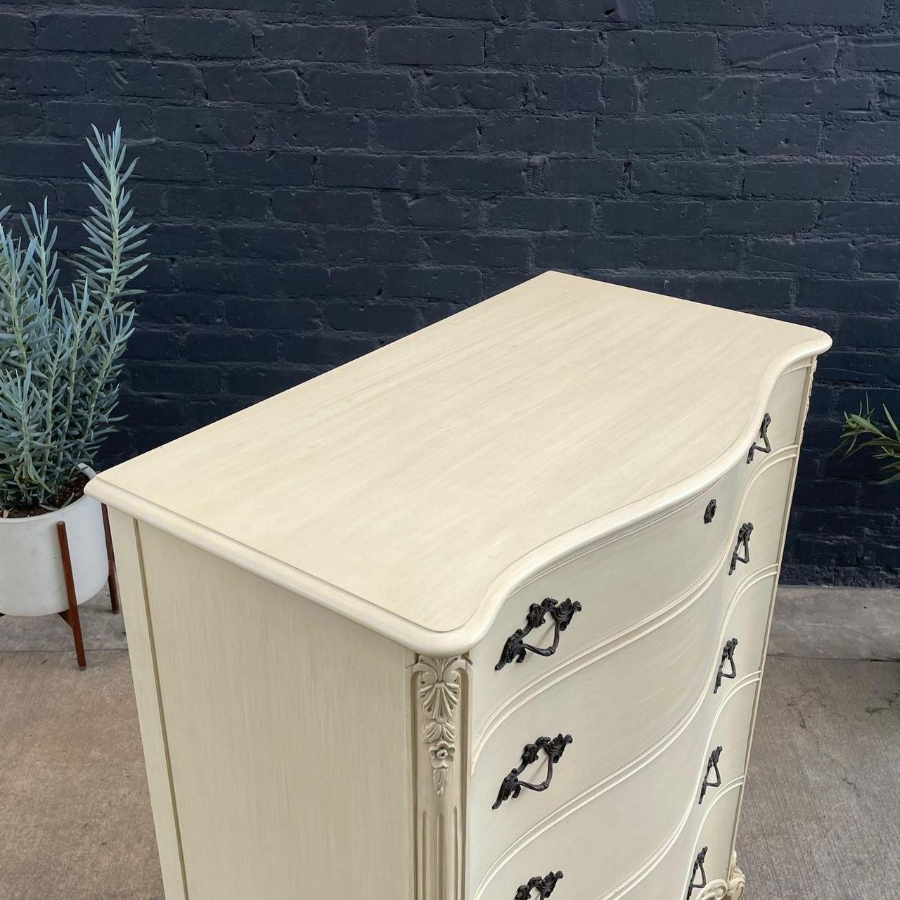 Newly Refinished - Vintage French Provincial Lacquered Highboy Chest of Drawers In Excellent Condition For Sale In Los Angeles, CA