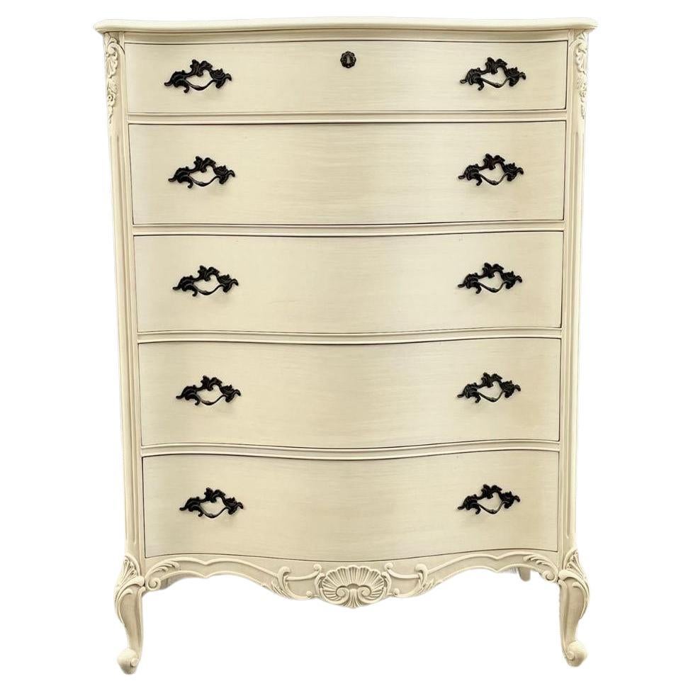 Newly Refinished - Vintage French Provincial Lacquered Highboy Chest of Drawers For Sale
