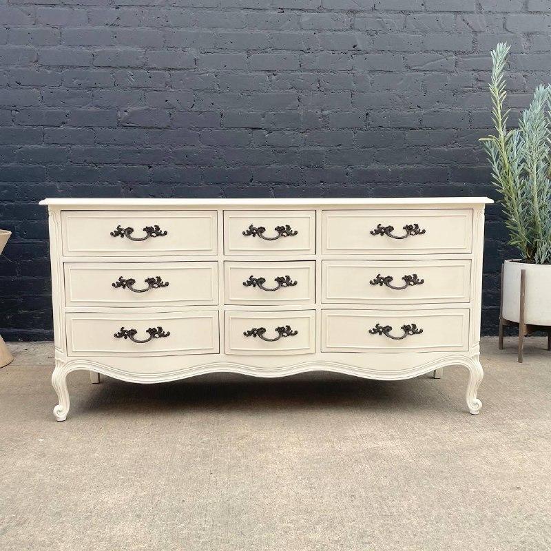 American Newly Refinished Vintage French Provincial Style Cream Painted Dresser by Drexel
